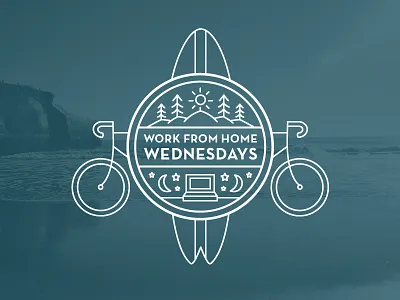 Work From Home Wednesdays beach bike bikes illustration laptop moon mountains stars sun surf surfboard trees