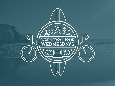 Work From Home Wednesdays beach bike bikes illustration laptop moon mountains stars sun surf surfboard trees