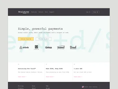 Braintree Homepage Redesign braintree brand clean code design developer homepage minimal simple web website
