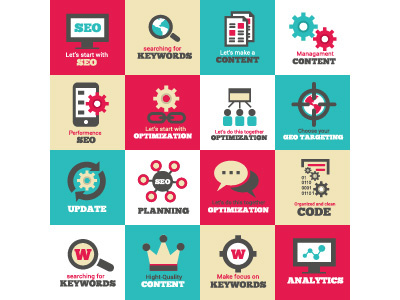Seo Graphic Elements analyics computer content keywords optimization phone seo update