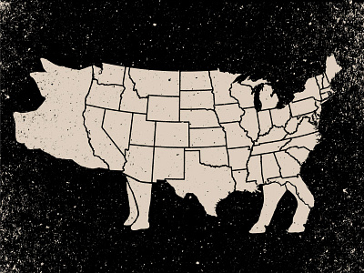 USA Pig america butcher illustration map meat pig usa