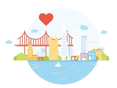 San Francisco beatiful city colorful flat san francisco summer town vector view