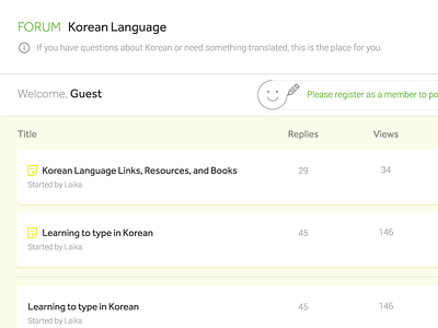 Forum Design clear forum green happy icons light list register typography ui yellow