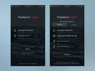 Sign In, Sign Up, FreelanceEngine