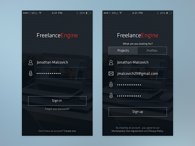 Sign In, Sign Up, FreelanceEngine