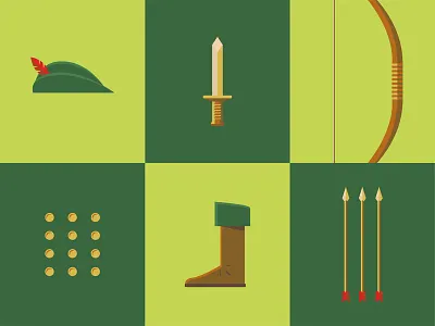Robin Hood arrow bow coins color vibration dagger feather hat knife legend poor rich robinhood