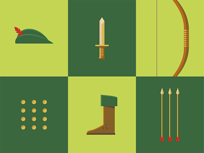Robin Hood arrow bow coins color vibration dagger feather hat knife legend poor rich robinhood