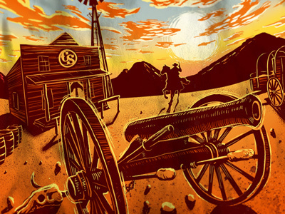 Cannon Smoked Saloon details cowboy desert illustration sunset t shirt wild west