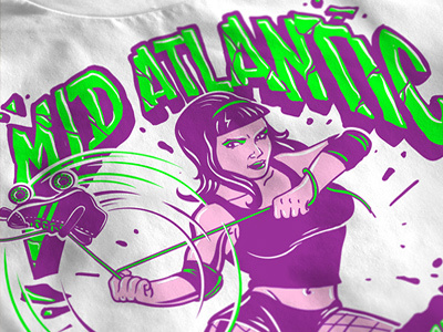 Mid Atlantic Roller Derby chick hand lettering illustration t shirt vector