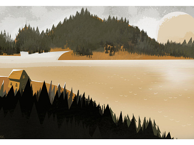 The Lake House digital illustration landscape photoshop