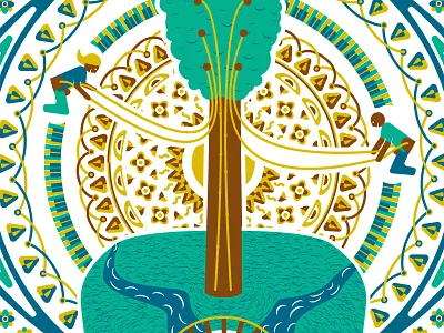Another Sunny Day geometric gig poster guitar mandala music psychedelic swings tree