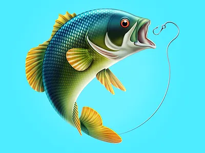 Fishing bass cartoon fish fishing illustration sea
