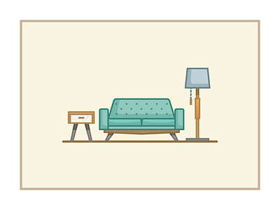 Retro Living deco furniture home illustration illustrator lamp linework living miguelcm sofa