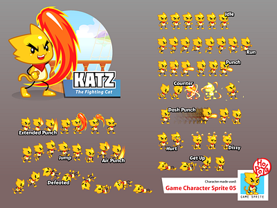 Game Character Sprite 05 action adventure android assets cartoon cat character game ios side scrolling sprite sheet vector