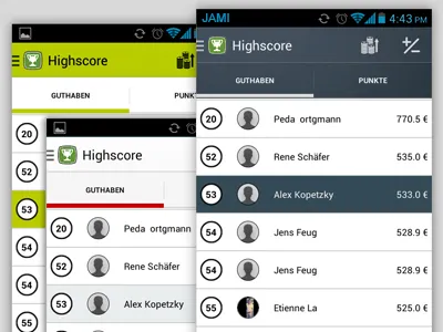 Android app UI android app bat batting color scheme competition concept flat highscore ios new sports
