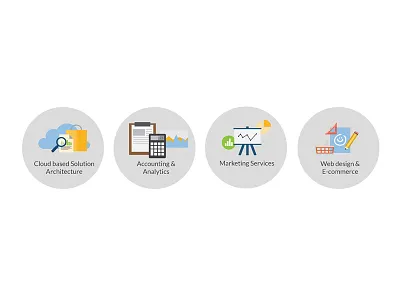 4 icons for startups accounting analytics cloud design ecommerce flat icon marketing service shop startup technology