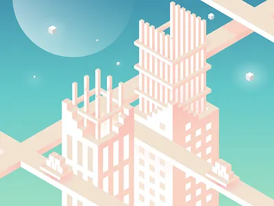 Modular transport blue gradient green illustrator isometric