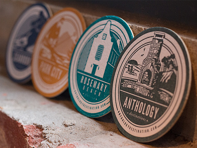 Anthology branding coasters identity illustration letterpress monochrome