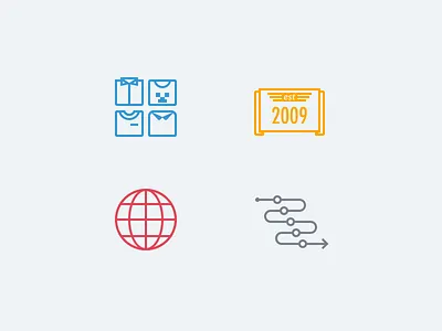 Icons globe icons pilot plate shirt timeline