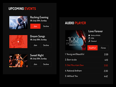 Events and Audio UI 2014 alaminmir audio black event flat modern music nokshacreative red uiux
