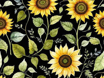 Bright Sunflower Seamless Pattern Design design illustration