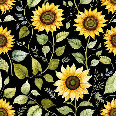 Bright Sunflower Seamless Pattern Design design illustration