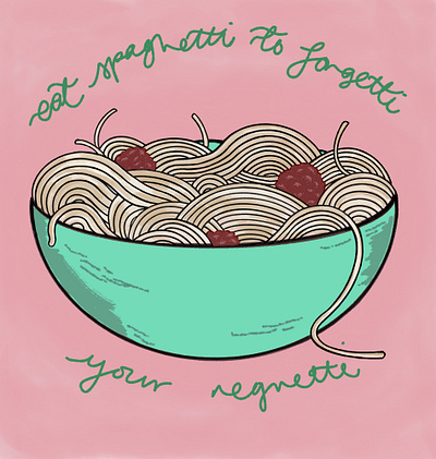 Spaghetti forgetti regretti art food graphic design graphics illustration meatballs pink spaghetti