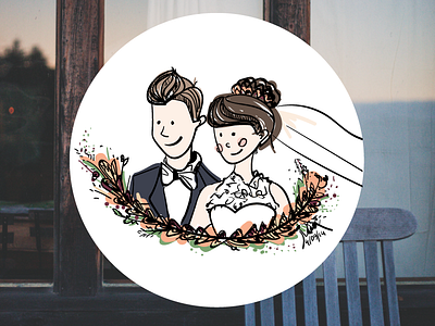 Wedding portrait bride flower graphic groom happy illustration love party portrait village wedding