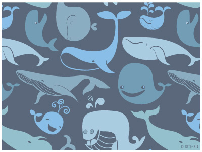 Big Blue Whales cartoon cute flat illustration kite kit pattern seamless vector whales