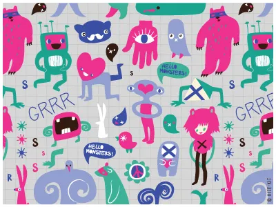 Monsters, Freaks & other characters characters crazy freaks hipster illustration kite kit monsters party pattern ridiculous seamless terrible