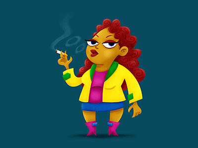 Smoking Zone - Lady cartoon character illustration smoking