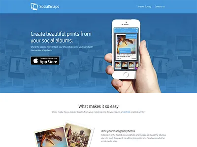 SocialSnaps homepage app store homepage iphone app landing page media print responsive snaps snapshots social ui