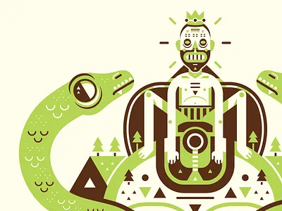 Puro Machín angry brown geometric green man snake tree vector