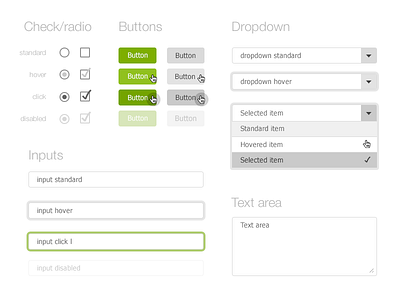 Netvibes Uikit button button radio check boxe click disable dropdown hover input kit text area ui