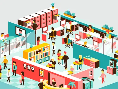 Office computer illustration isometric office patswerk people vector work