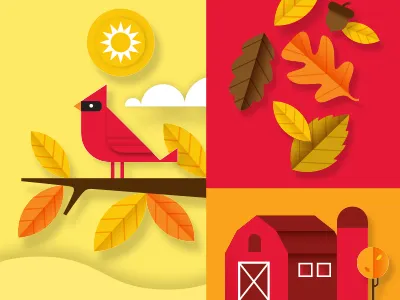 Market Pantry Fall autumn barn bird cardinal fall farm illustrations leaves