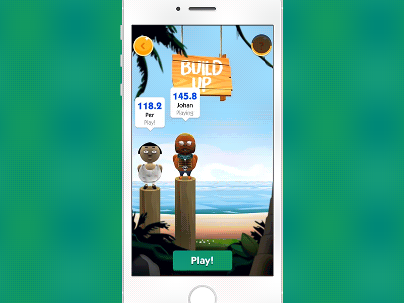 Quiztador - Build up / Knockout animation animation cartoon coins game gif gold iphone lava palmtree quiz ui