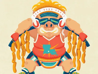 2014 Boudin Cook-Off Poster Illustration boudin cochon cook off crossfit festival food lafayette louisiana music pig poster