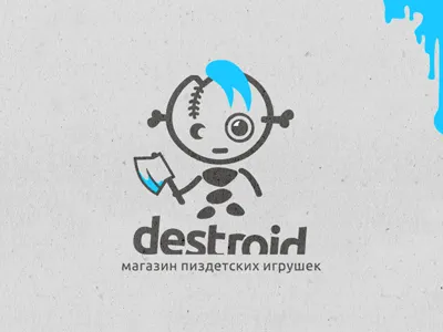 Destroid axe blue character fun logo toys vector