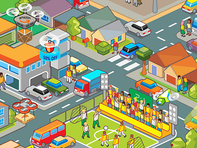 Drones Illo city drones isometric quadrocopter vector