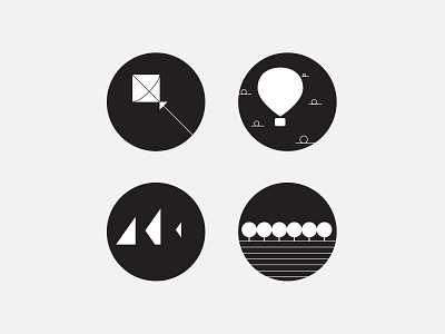 Balck & White balloon basic black geometry illustration kite lines pyramid shapes trees white