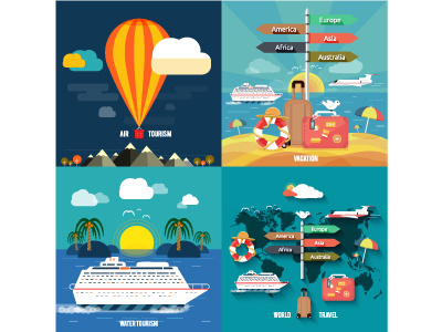 Icons set of traveling air beach business cruise flat holiday icons summer tour tourism travel vacation