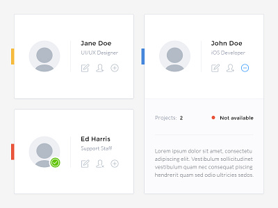 Contact Cards avatar cards color label contacts flat occupation ui user ux web widgets