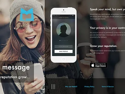 Maskd Website anonymous app dark horizontal incognito iphone landing logo transparent website