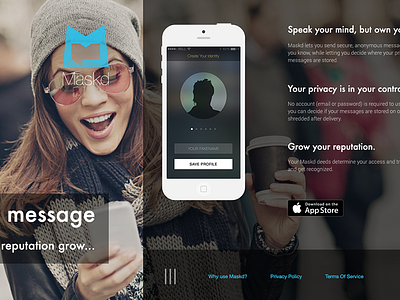 Maskd Website anonymous app dark horizontal incognito iphone landing logo transparent website