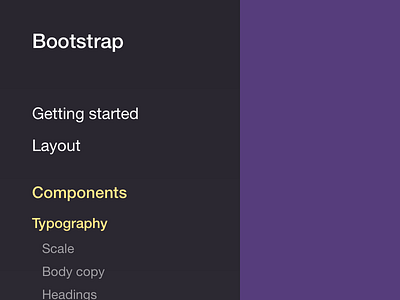 Bootstrap docs bootstrap dark helvetica neue purple white yellow