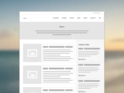 KCDD News Wireframes blog column header list sidebar wireframes
