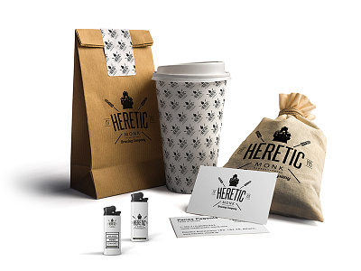 Identity alcohol beer company cards coffee heretic lighter logo monk pattern student project