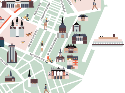 Copenhagen map architecture buildings church city copenhagen denmark graphic houses illustration maps tourist tourist attraction