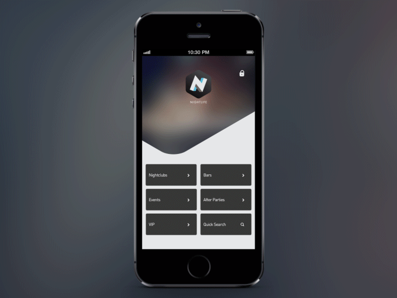 Nightlife App [full interaction animation] animation app calendar gif info infographic interaction minimal nightlife app template
